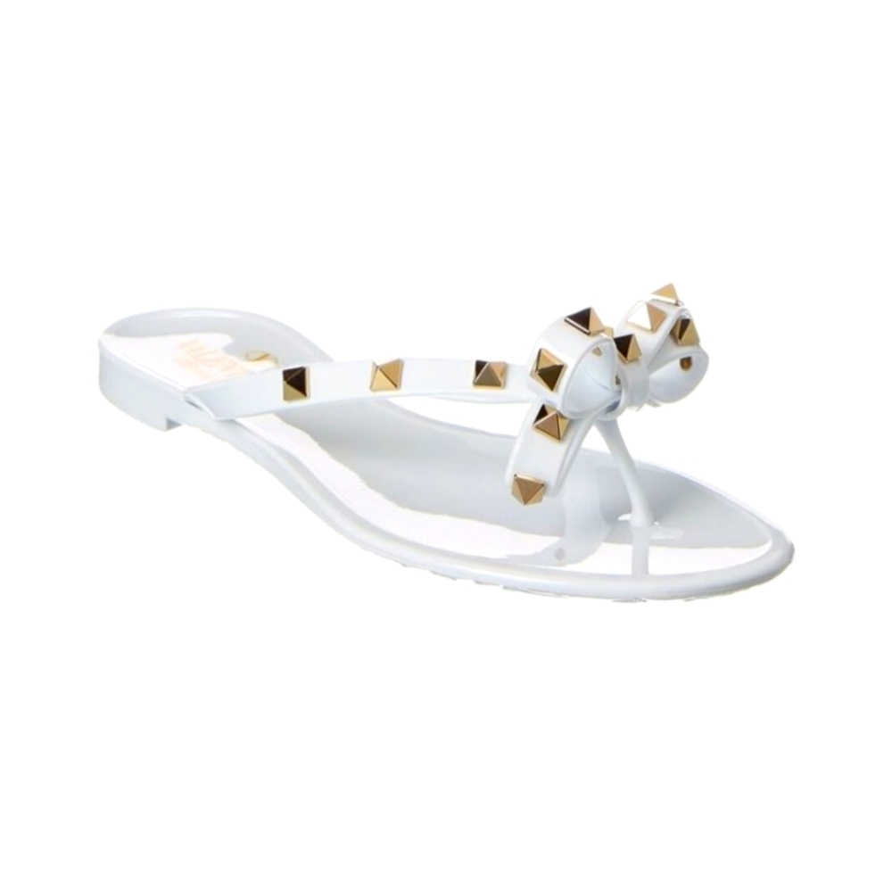 Valentino Rockstud Rubber Flip Flop - White with Gold Studs - Size 38